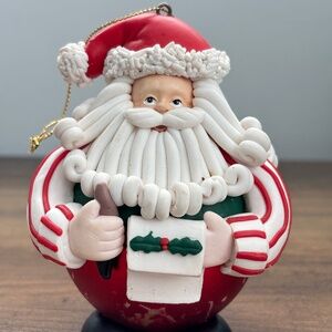 VINTAGE Traditions SANTA CLAUSE Glass Clay CHRISTMAS Tree Ornament Ball Hanging